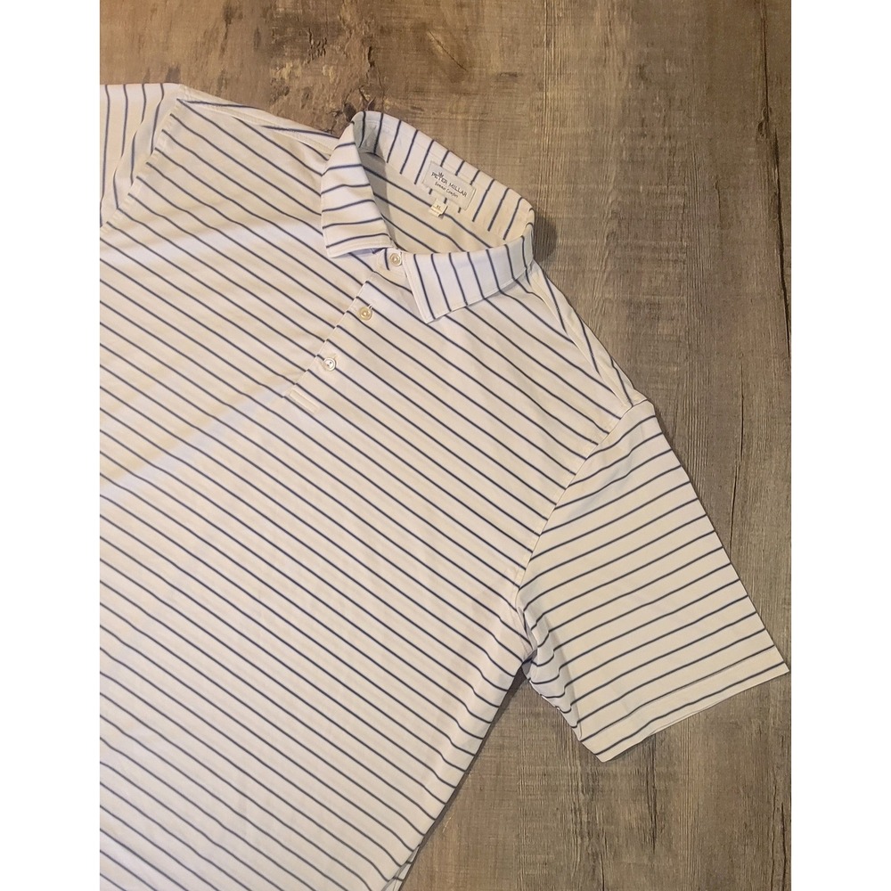 Peter Millar Summer Comfort Polo Shirt Men XL White Blue Striped Performance EUC